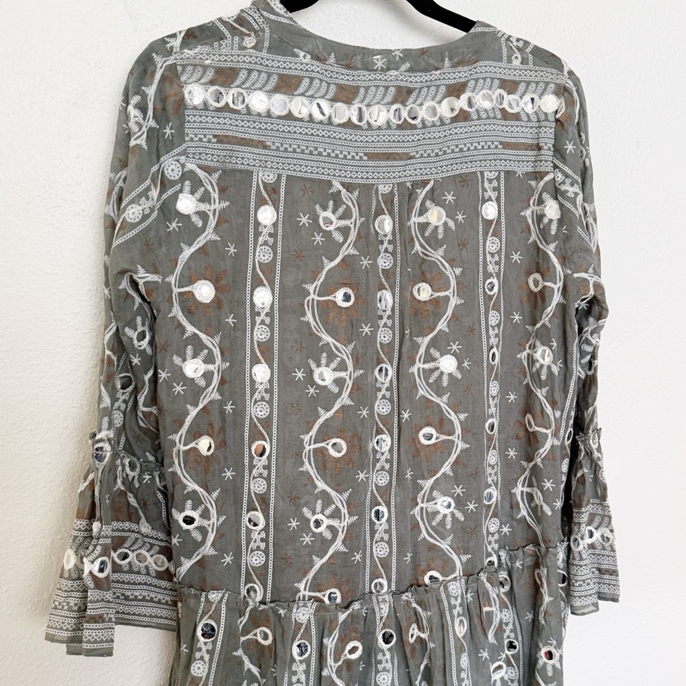 Juliet Dunn Mosaic Print Mirror-Appliqué Flutter Bell Sleeves Dress Brand Size 1 - Picture 11 of 14